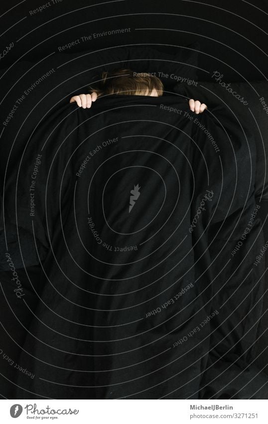 Child hiding under blanket Human being Masculine Hair and hairstyles Hand 1 8 - 13 years Infancy Black Fear Horror Hide Duvet overhead Colour photo