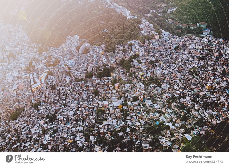 Aerial view Favela Rocinha House (Residential Structure) Exterior shot Colour photo Town Overpopulated Rio de Janeiro Poverty Tourism Brazil Living or residing