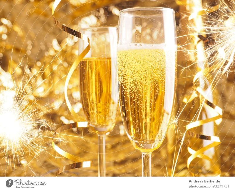 Happy New Year. Christmas and New Year holidays background Beverage Sparkling wine Prosecco Champagne Joy Life Event Restaurant Feasts & Celebrations