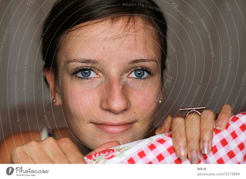 Girl, teenager, young woman with jewellery and make-up, looks into the camera. Human being Feminine Young woman Youth (Young adults) Adults Head Face Observe