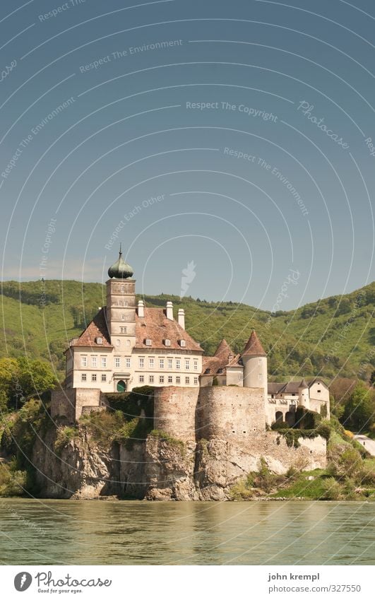 Schönbühel Castle Cloudless sky River Danube Wachau Tourist Attraction Navigation Inland navigation Passenger ship Swimming & Bathing Old Historic Beautiful