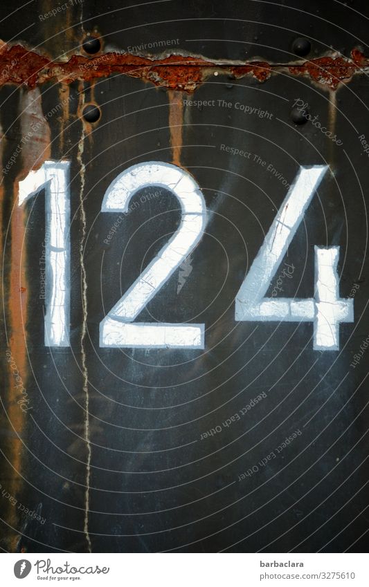 Written | 124 Means of transport Vintage car Rail transport Steamlocomotive Metal Rust Sign Digits and numbers Old Historic Original Retro Blue Nostalgia Past