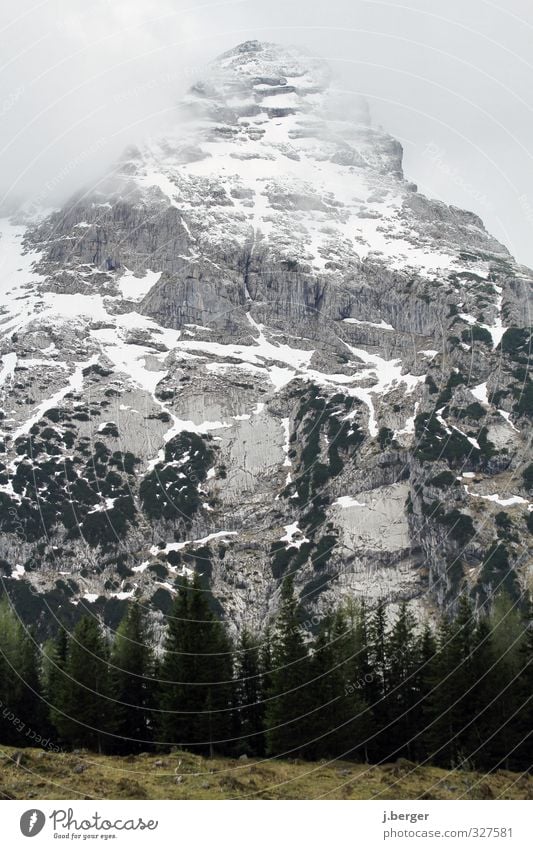 you go ahead... Nature Landscape Spring Bad weather Fog Rock Alps Mountain Snowcapped peak Threat Blue Green Colour photo Subdued colour Exterior shot