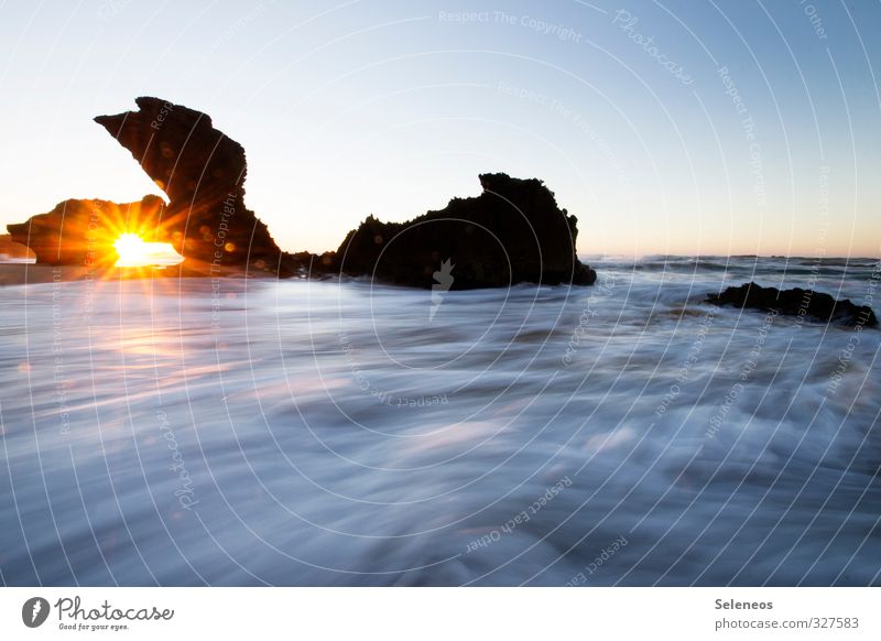 Good morning Kenton Beach Ocean Waves Environment Nature Landscape Water Sky Cloudless sky Sun Rock Coast Wet Natural Horizon Long exposure Stony Stone Calm