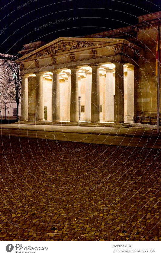 New guard Evening Architecture Berlin Dark Capital city Night New Guard House Portal Column Tourism Classicism Unter den Linden Sidewalk Copy Space Deserted