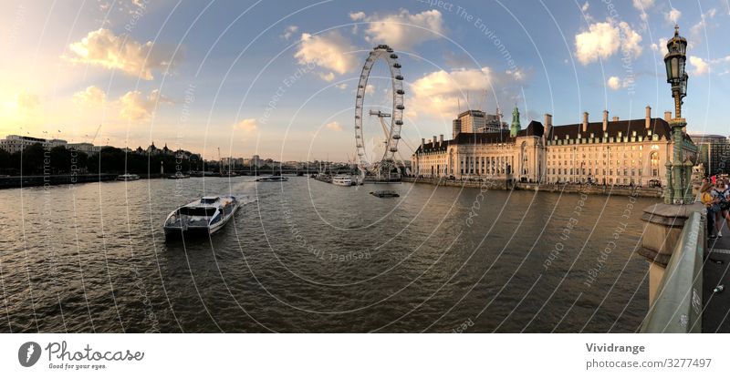 London Eye, United Kingdom Architecture Water Sky Clouds River bank Town Capital city Bridge Tourist Attraction Landmark Watercraft Metal Blue Emotions Romance