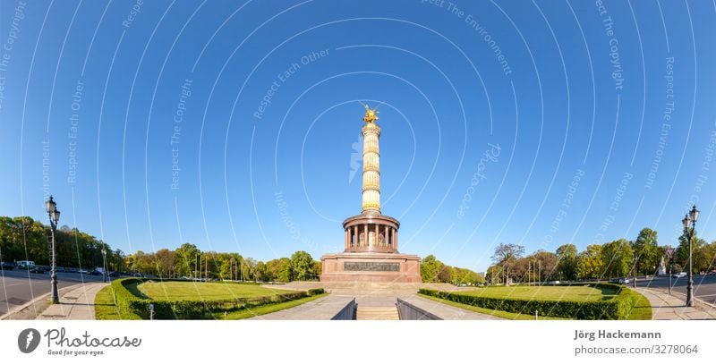 Siegessaule Victory column in Berlin Germany Tourism Summer Success Culture Sky Park Building Architecture Street Angel Old Historic Blue Gold City Europe