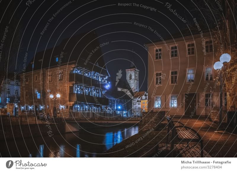 Old town Erfurt at night Vacation & Travel Tourism Trip Sightseeing City trip Germany Europe Town Downtown Deserted House (Residential Structure) Church Bridge