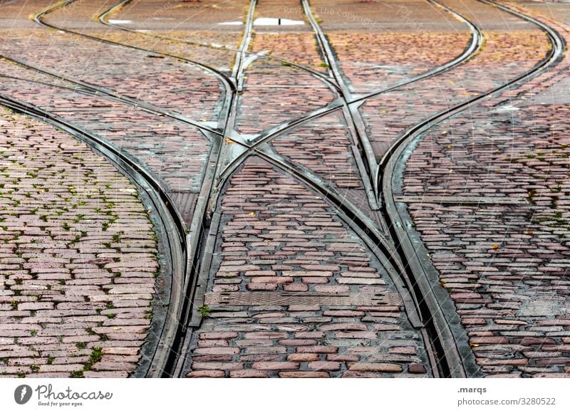 rails Rail transport Transport Mobility Cobblestones Paving stone Train travel Tram Railroad tracks Tram lines Orientation Target Lanes & trails Pavement