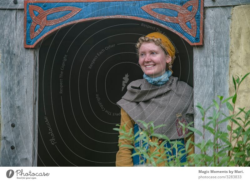 The girl in the Viking village Young woman Youth (Young adults) Tourist Attraction Girl viking Vikings Village Denmark Danish living Colour photo