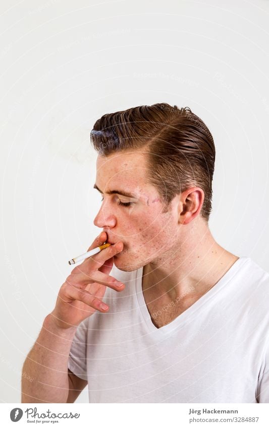 teenage boy with red hair Joy Happy Body Face Human being Boy (child) Youth (Young adults) Hand Shirt Smiling Cool (slang) Red White Beauty Photography Smoking