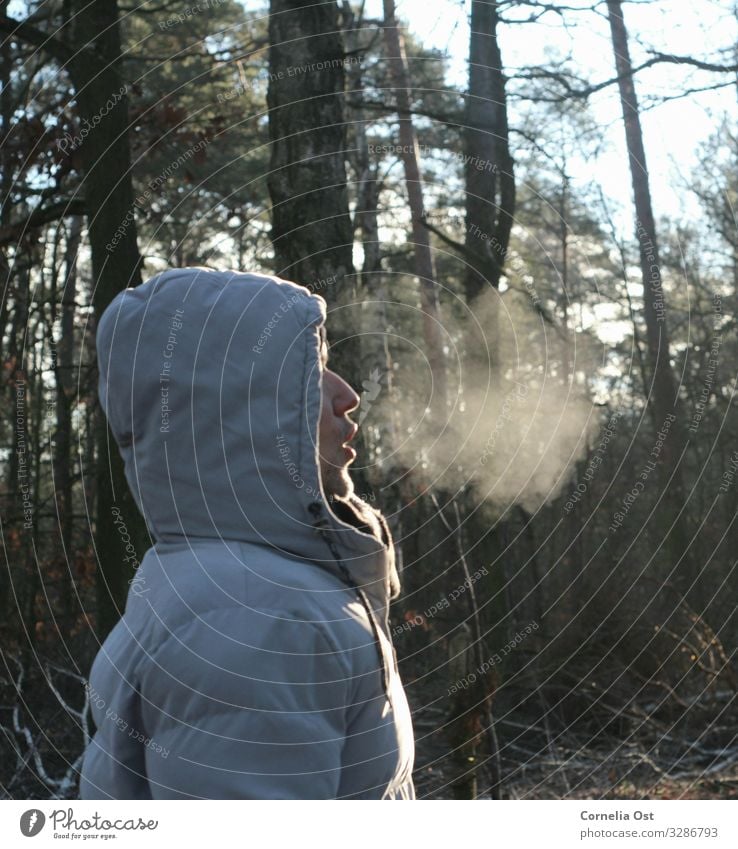 Inhale... exhale &#128168; Human being Masculine Man Adults Partner 45 - 60 years Nature Winter Weather Ice Frost Breathe Cold Forest walk Colour photo