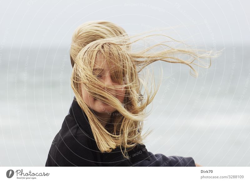 Wind-blown - Portrait of a long-haired girl in the wind Joy Vacation & Travel Summer Summer vacation Feminine Girl Infancy Hair and hairstyles Face 1