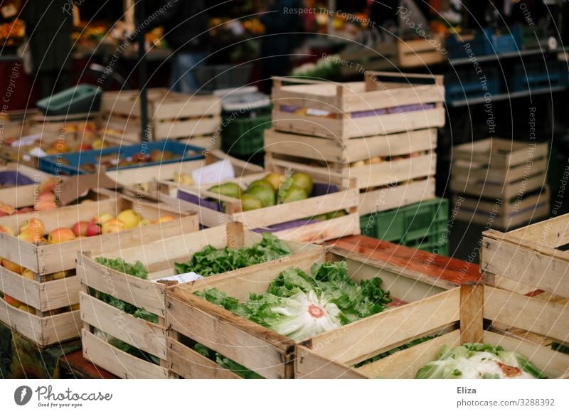 fruit and vegetable boxes at a vegetable stand at the weekly market. Shopping regionally. Food Organic produce Fresh Markets Market stall Farmer's market