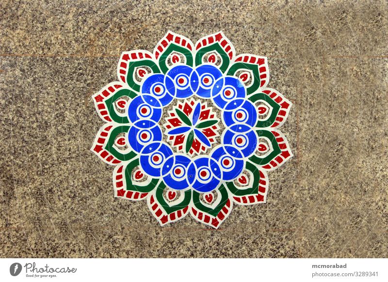 Rangoli Pattern on Floor Design Art Blue Yellow Gray Green Red Colour Horizontal Mosaic Tile flooring Story replica imprinted colourful colorful Floral circular