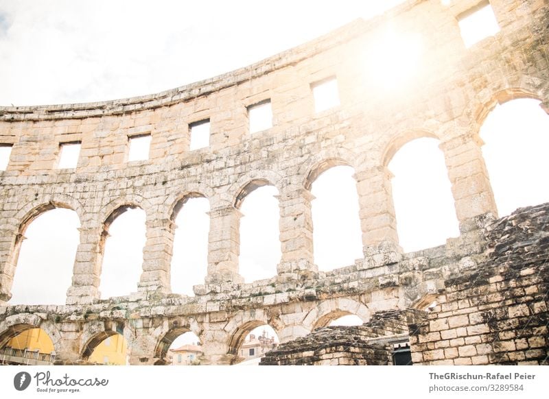 Amphitheater Pula Town Gray White Amphitheatre Back-light Stone Manmade structures Roman Croatia Travel photography Architecture Discover Colour photo