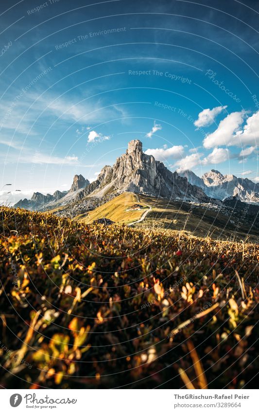 Sunset at Passo di Giau Mountain Clouds Landscape Light mountains Evening Nature Blue Grass Sky Meadow Exterior shot Street