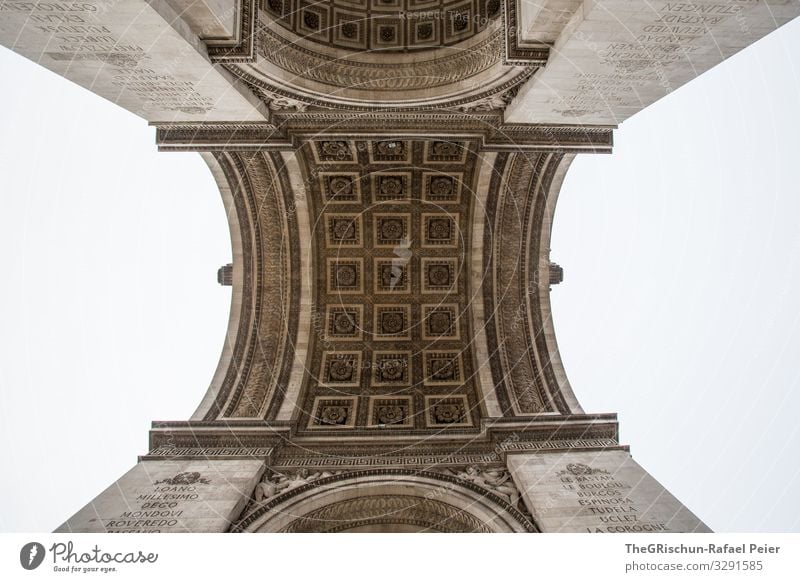 Arc de Triomphe Town Capital city Black White Paris Worm's-eye view Arch Roman Triumphal arch France Manmade structures Work of art Architecture Colour photo