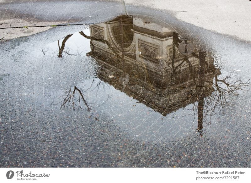 Arc de Triomphe Town Capital city Black White Triumphal arch Paris Reflection Manmade structures Work of art Architecture Rain Puddle Colour photo Exterior shot