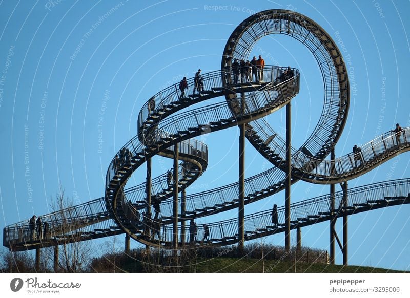 roller coaster on foot Leisure and hobbies Vacation & Travel Tourism Trip Adventure Sightseeing Halfpipe Group Sky Park Meadow Hill Duisburg Tourist Attraction