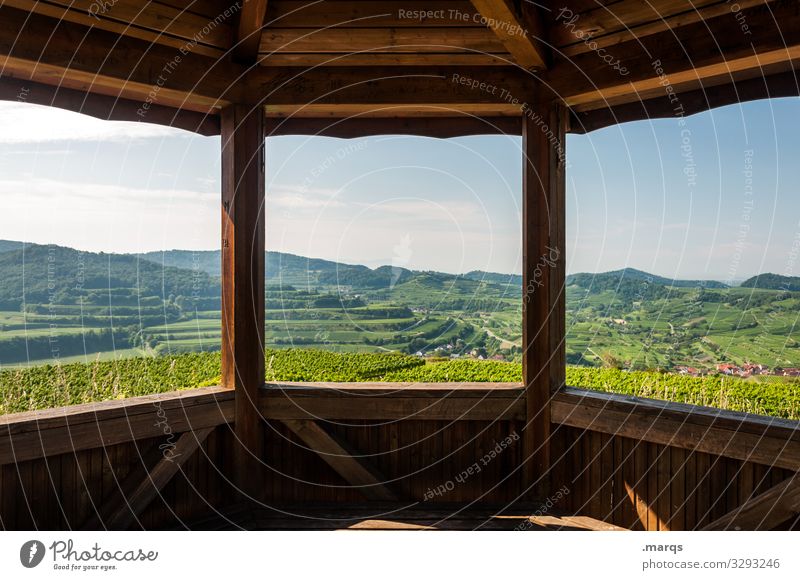 View of the Kaiserstuhl Vantage point Nature Landscape Summer Hut Wooden hut Leisure and hobbies Hiking Vineyard Relaxation Break