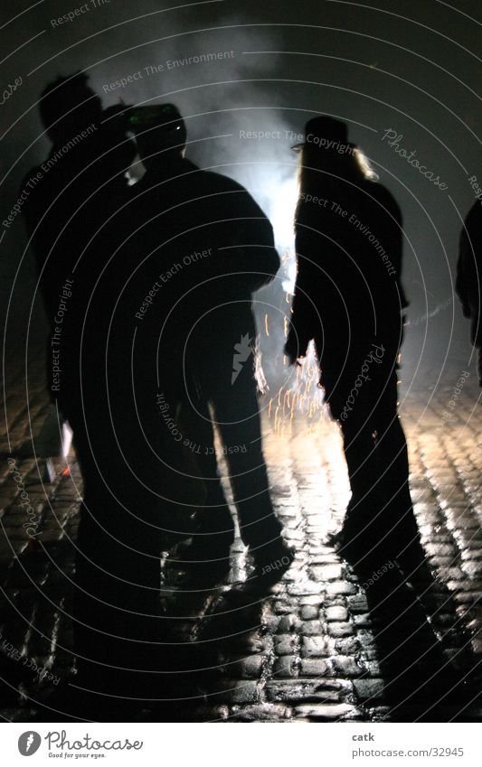 shadow figures Bamberg New Year's Eve Group Shadow Blaze fireworks Cathedral Square Smoke