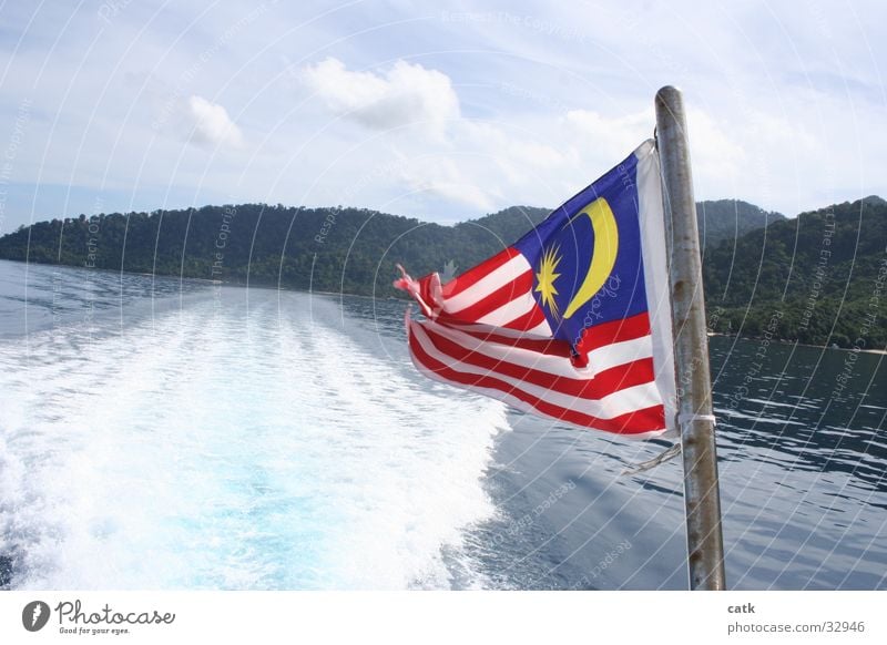 Malaysia Cruise Summer Summer vacation Beach Ocean Island Waves Aquatics Sailing Water Beautiful weather Coast Navigation Watercraft Flag Driving Maritime Speed