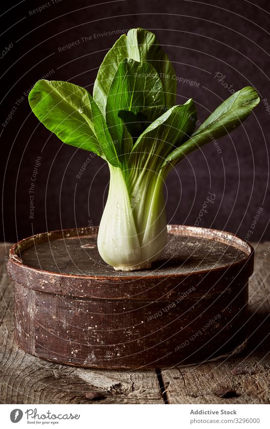 Fresh bok choy on shabby boc vegetable fresh ripe box food green ingredient healthy raw leaf vegetarian vegan vitamin pak choi kitchen weathered composition