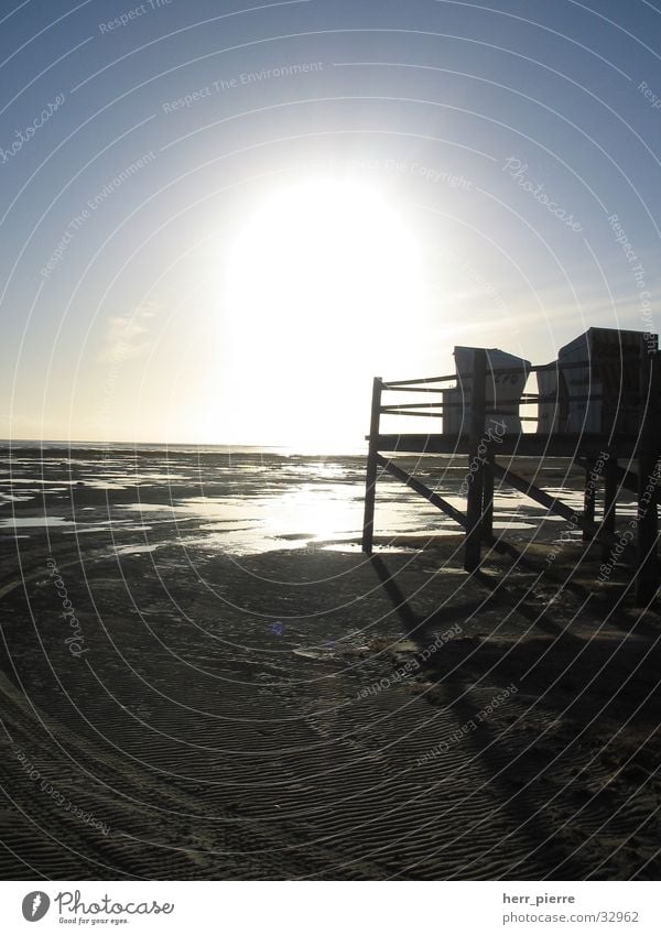 There's another day tomorrow. Sunset Ocean Beach Beach chair Vacation & Travel Low tide Holy St. Peter-Ording Water High tide Mud flats