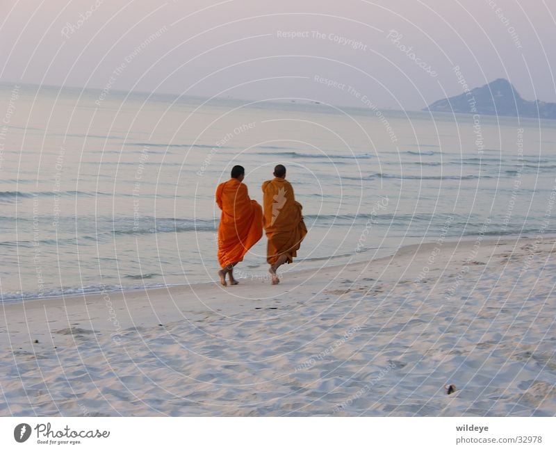 monks Monk Beach Thailand Calm Morning Sand