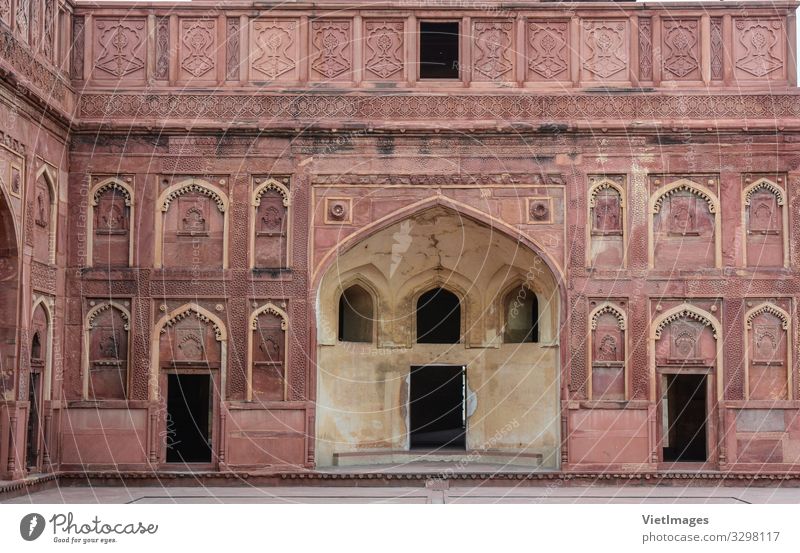 Agra Fort in Agra, India Tourism Culture Sky Town Palace Castle Architecture Monument Old Blue Red Safety Safety (feeling of) Ancient arch Asia brick cultural