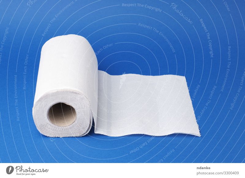 twisted roll of white paper towel Kitchen Paper Clean Soft Blue White backdrop Blank circle disposable Domestic equipment Home Household Housekeeping hygienic