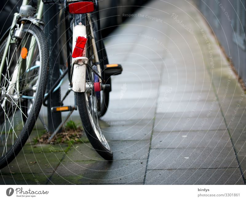 curvy round Town Transport Means of transport Traffic infrastructure Sidewalk Bicycle Wait Authentic Broken Sadness Aggravation Frustration Society Mobility