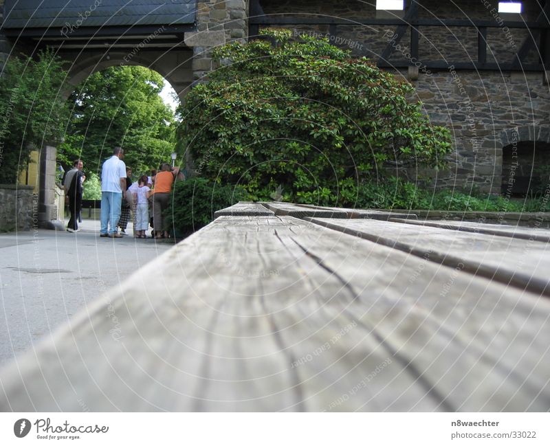 Next to the track Wood Gray Far-off places Archway Tree Green Building line Wood grain Structures and shapes Multiple Bench Row