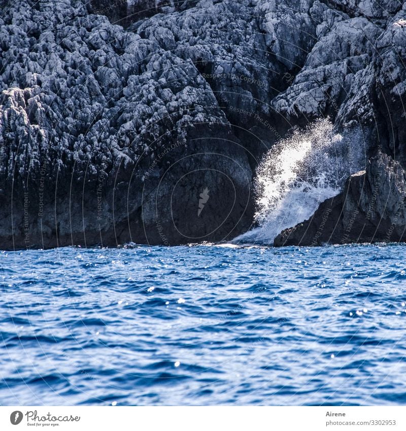 Time for a cool shower - natural pool with picturesque rocks and lots of blue sea Ocean White crest Waves Rock cliffs steep coast Maritime Surf Massive Force