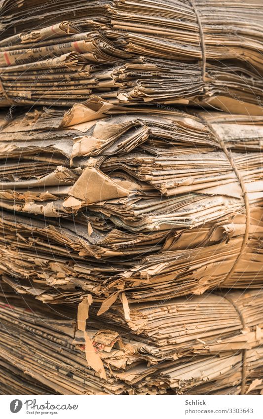 Data Museum archive Print media Old Brown Gray Decline Past Transience Time newspapers Stack piles of newspapers ancient Bundle Corner Dust dirt frowzy Yellowed