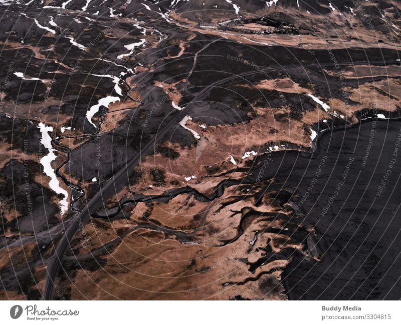 UAV recording of the tideways into the Atlantic Ocean, Iceland Expedition Nature Landscape Earth Sand Water Spring Winter Snow Drought Grass Hill Coast Beach