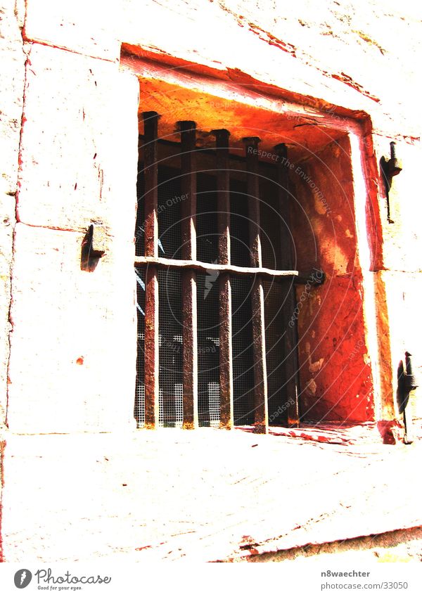 No escape? Window Grating Fortress Frontier fortifications White Hinge Architecture Ehrenbreitstein Sun Bright Orange ok Contrast Frame Stone Wood grain