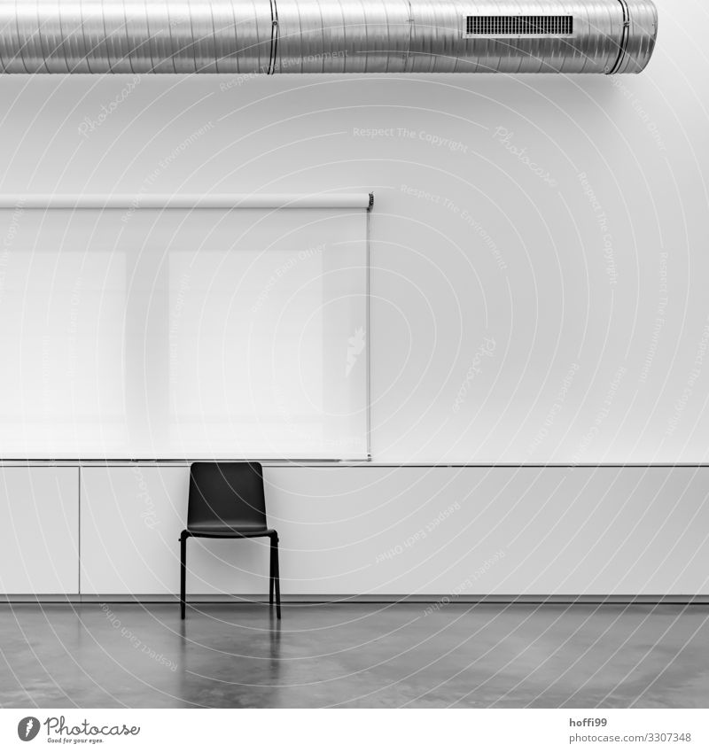 black chair in front of white roller blind and white wall and exhaust air system Building Wall (barrier) Wall (building) Window Chair Roller blind