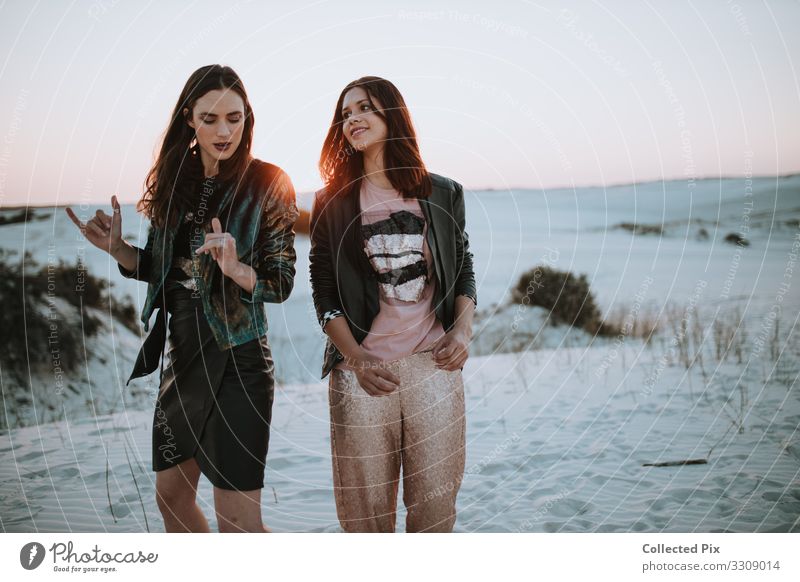 friends dancing and having a good time on the beach Lifestyle Elegant Style Joy Beautiful Hair and hairstyles Skin Healthy Wellness Tourism Trip Beach