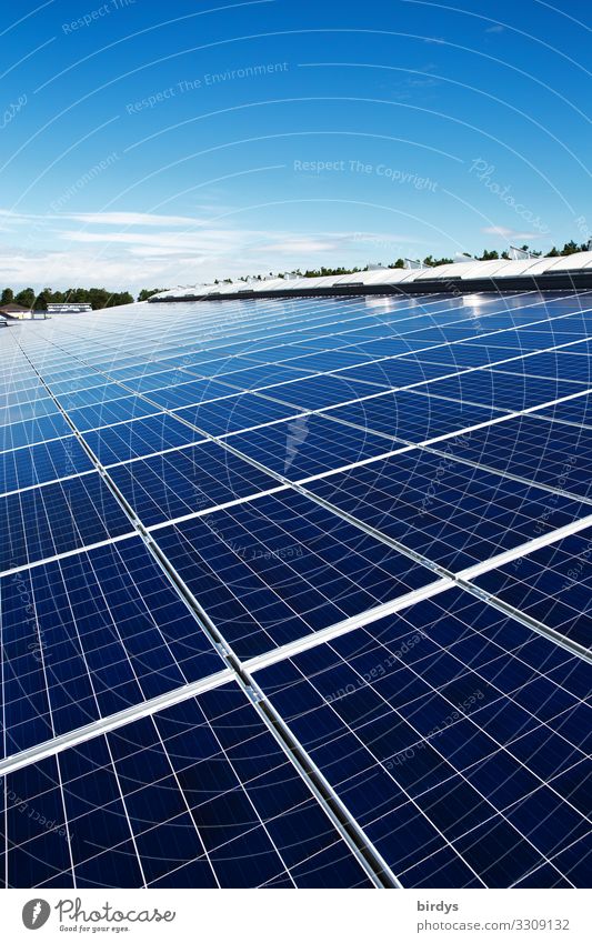 Photovoltaic system on an industrial roof. Expansion of renewable energies. Solar promotion, own initiative photovoltaics Energy industry Company Solar Energy