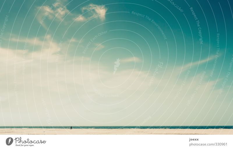 Sky Clouds Sea and beach Human being Landscape Horizon Summer Beautiful weather Beach North Sea Island Walking Infinity Blue Yellow Green Serene Calm