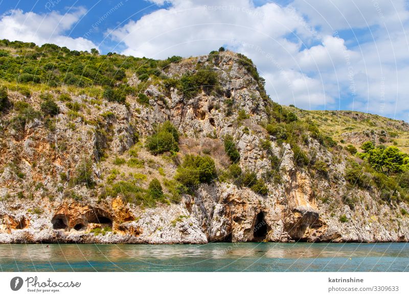 The coast near Camerota from the sea Beautiful Vacation & Travel Ocean Nature Landscape Sky Coast Wild Blue Protected sea area Salerno Masseta Italy cilento