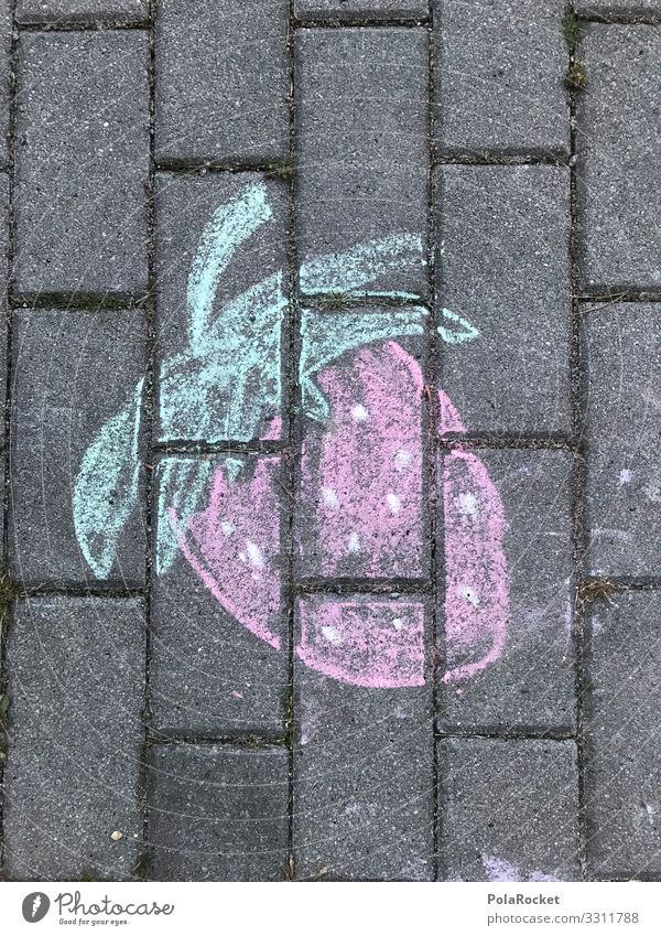 #A0# Asphalt-strawberry Art Esthetic Strawberry Strawberry ice cream Street life Street art crayon Painting (action, artwork) Infancy Child Childhood memory