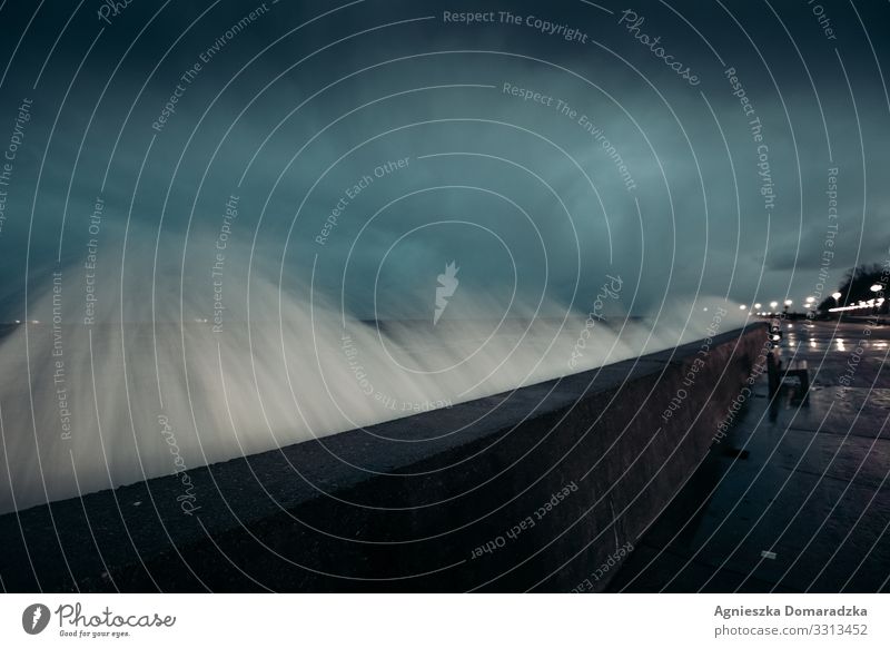 surfers Waves waves Force force Water breakwater night Eventing Evening Night Gale storm clouds dark beach seaside baltic Baltic Sea Baltic region Baltic states