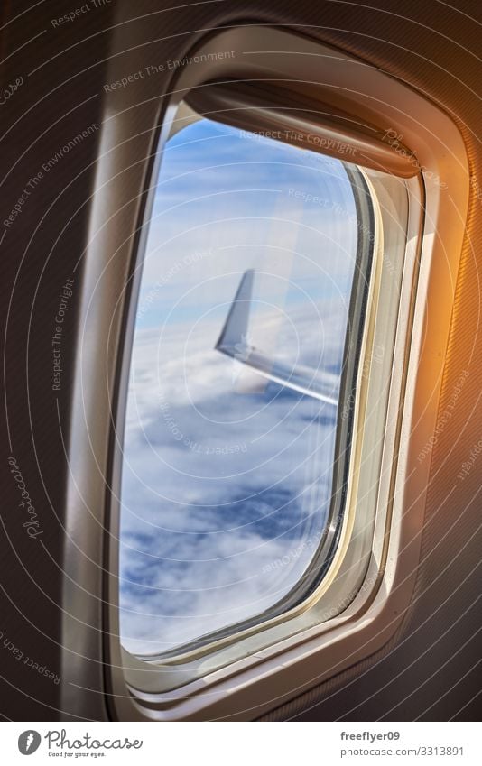 View of the wing of a plane from the window Vacation & Travel Tourism Trip Adventure Far-off places Freedom Business Technology Aviation Nature Sky Clouds