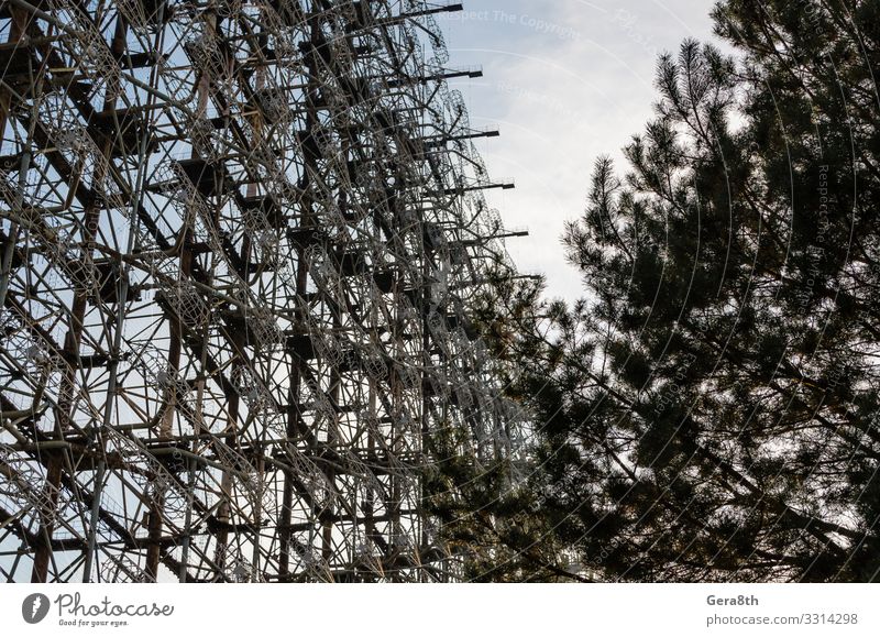 secret army soviet radar and tree in Chernobyl Design Vacation & Travel Tourism Trip Autumn Tree Antenna Metal Old Threat Large Disaster Mysterious Surveillance