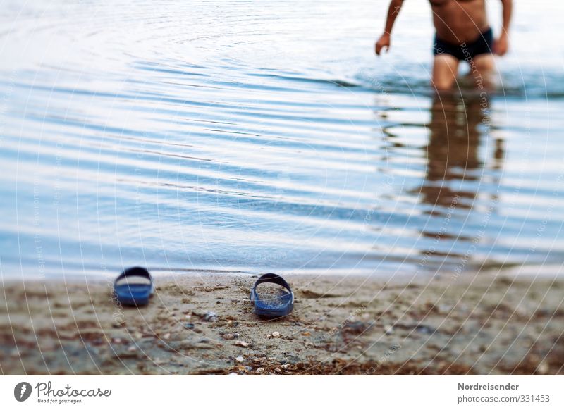 bathing weather Vacation & Travel Camping Summer Summer vacation Beach Ocean Human being Masculine Man Adults Lakeside Footwear Sand Water Swimming & Bathing