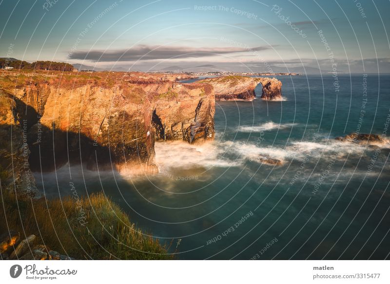 Cathedrals beach Nature Landscape Cloudless sky Horizon Sunlight Summer Beautiful weather Rock Waves Coast Bay Reef Ocean Wild Blue Brown White Steep Galicia