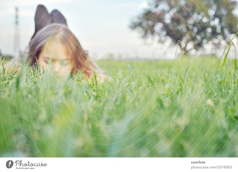 lie on grass Child girl Relaxation Grass Lie Head Face Nature Environment Fresh Exterior shot Summer spring Fragrance Meadow